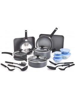 BELLA 21 Piece Cook Bake and Store Set Kitchen Essentials for First or New Apartment Assorted Non Stick Cookware 9 Nylon Hassle-Free Cooking Tools 5 Glass Storage Bowls w Lids BPA & PFOA Free - BNWIK15Q4