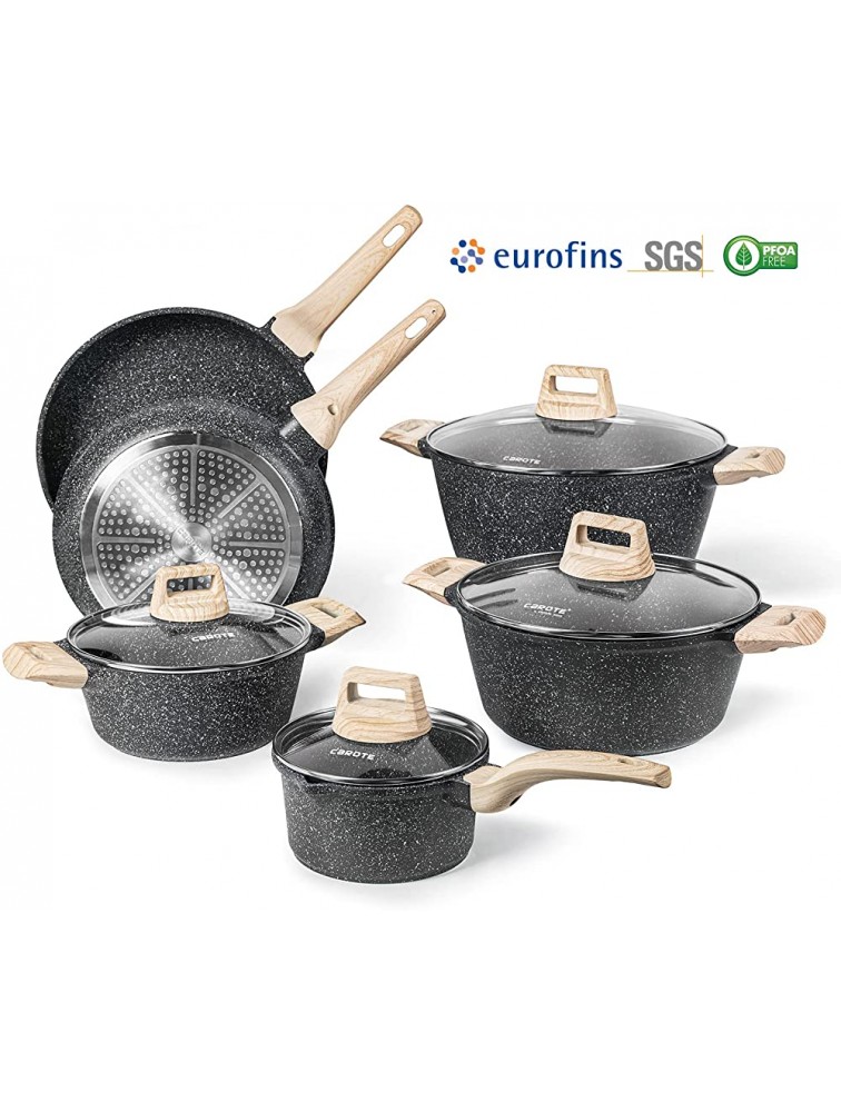 Carote Nonstick Granite Cookware Sets 10 Pcs Pots and Pans Set Non Stick Stone Kitchen Cooking Set with Frying PansGranite Induction Cookware - BIQFRRVOE