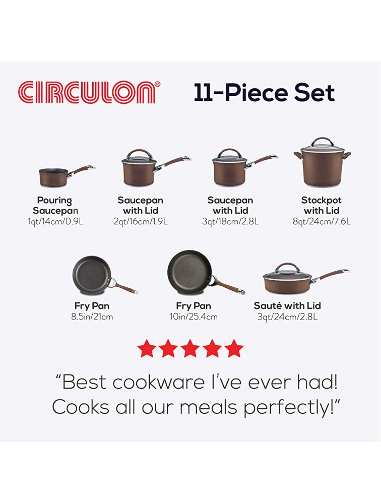 Circulon Symmetry Dishwasher Safe Hard Anodized Nonstick Cookware Pots and Pans Set 11-Piece Chocolate - BU1HC9S69
