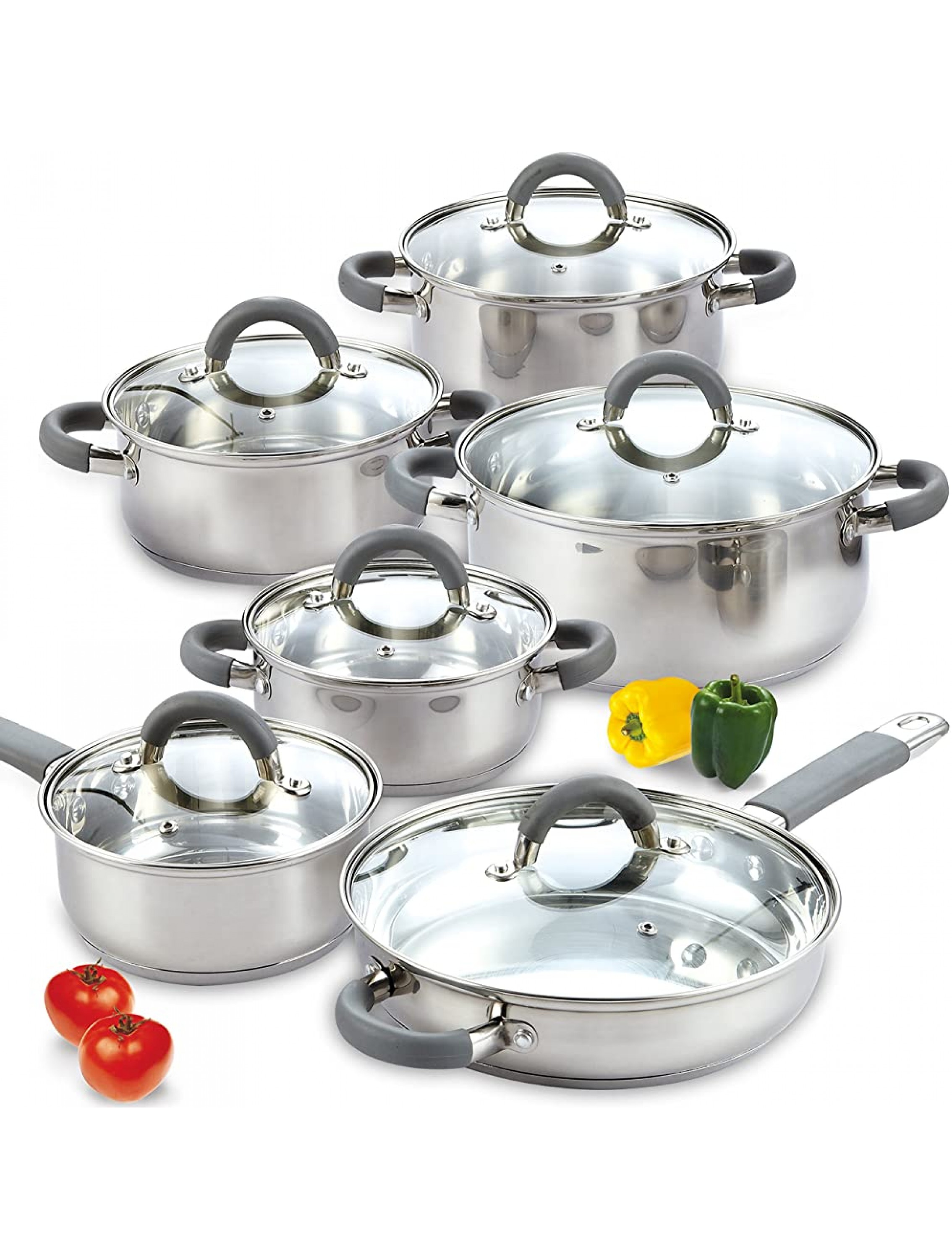 Cook N Home 2410 Stainless Steel 12-Piece Cookware Set Silver - B79F2NXGT