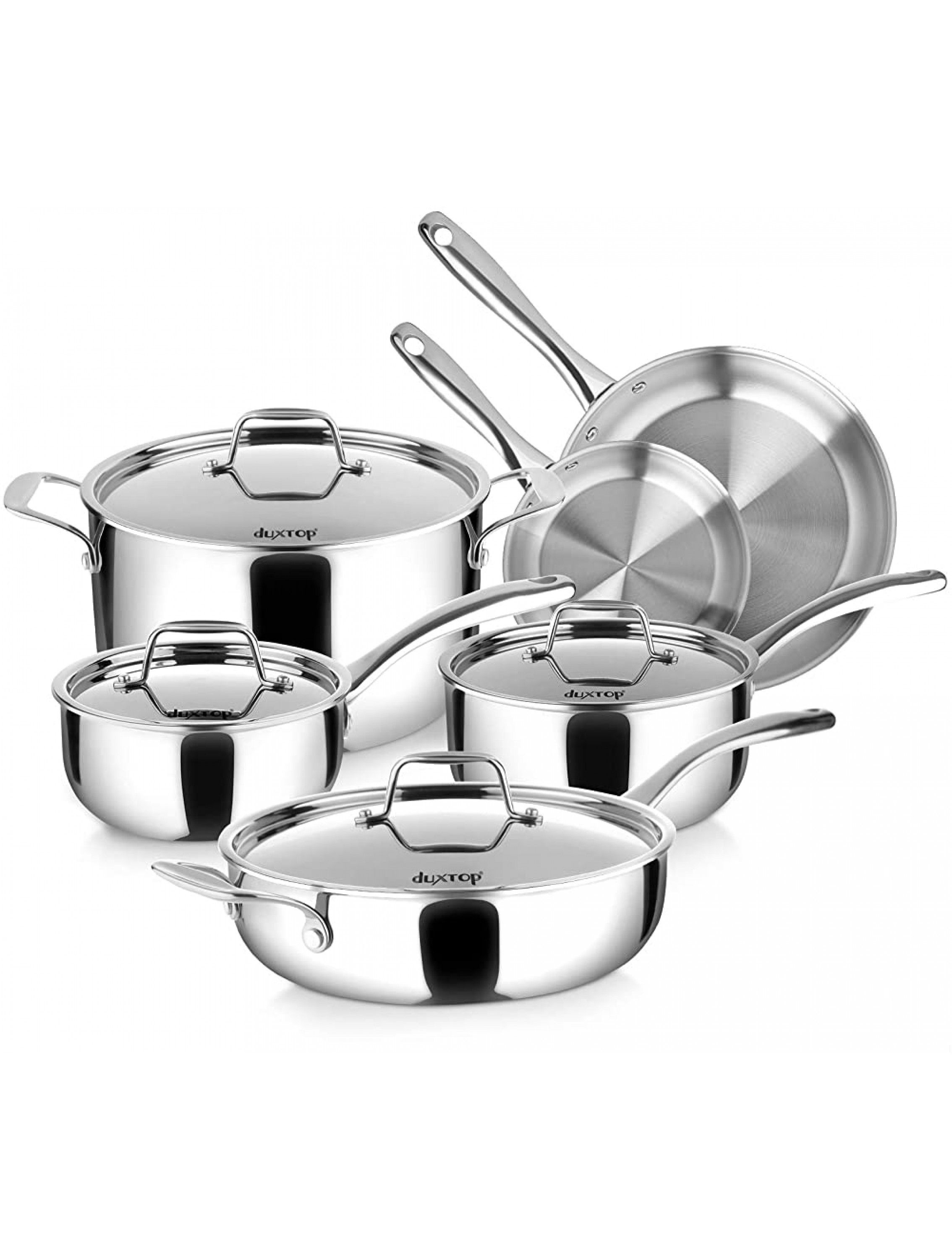 Duxtop Whole-Clad Tri-Ply Stainless Steel Induction Cookware Set 10PC Kitchen Pots and Pans Set - BWHKL2PJC