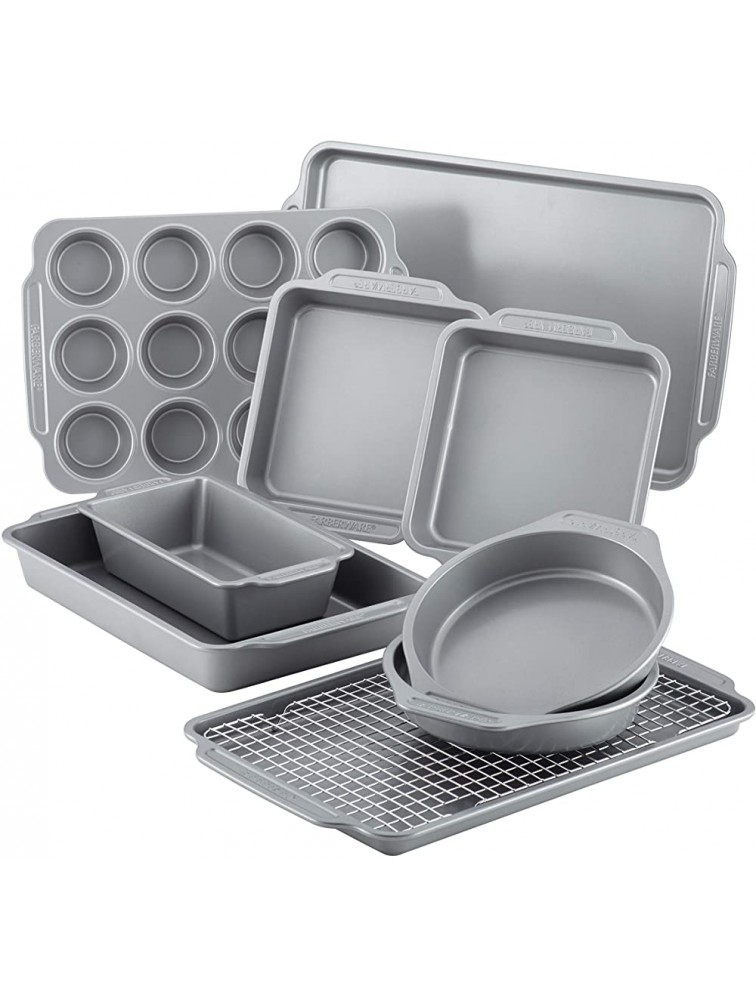 Farberware Classic Stainless Steel Cookware Pots and Pans Set 15-Piece Silver & Nonstick Steel Bakeware Set with Cooling Rack Baking Pan and Cookie Sheet Set 10-Piece Set Gray - BBUC24SIJ