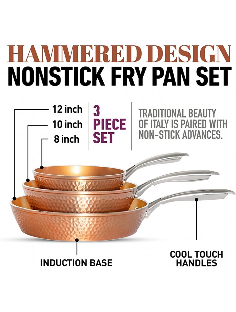 Gotham Steel Hammered Frying Pan Set 3 Piece Nonstick Copper Fry Pans 8” 10” & 12” Nonstick Frying Pans Nonstick Skillet Set Omelet Pan Cookware PFOA Free Dishwasher Safe Cool Touch Handle - BIY6L8H6D