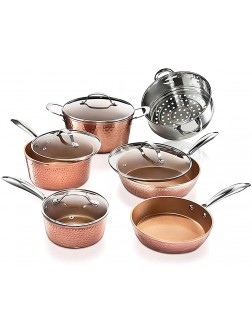 Gotham Steel Pots and Pans Set – Premium Ceramic Cookware with Triple Coated Ultra Nonstick Surface for Even Heating Oven Stovetop & Dishwasher Safe 10 Piece Hammered Copper - BZNQ45S1W