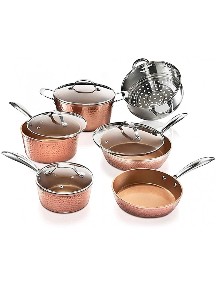 Gotham Steel Pots and Pans Set – Premium Ceramic Cookware with Triple Coated Ultra Nonstick Surface for Even Heating Oven Stovetop & Dishwasher Safe 10 Piece Hammered Copper - BZNQ45S1W
