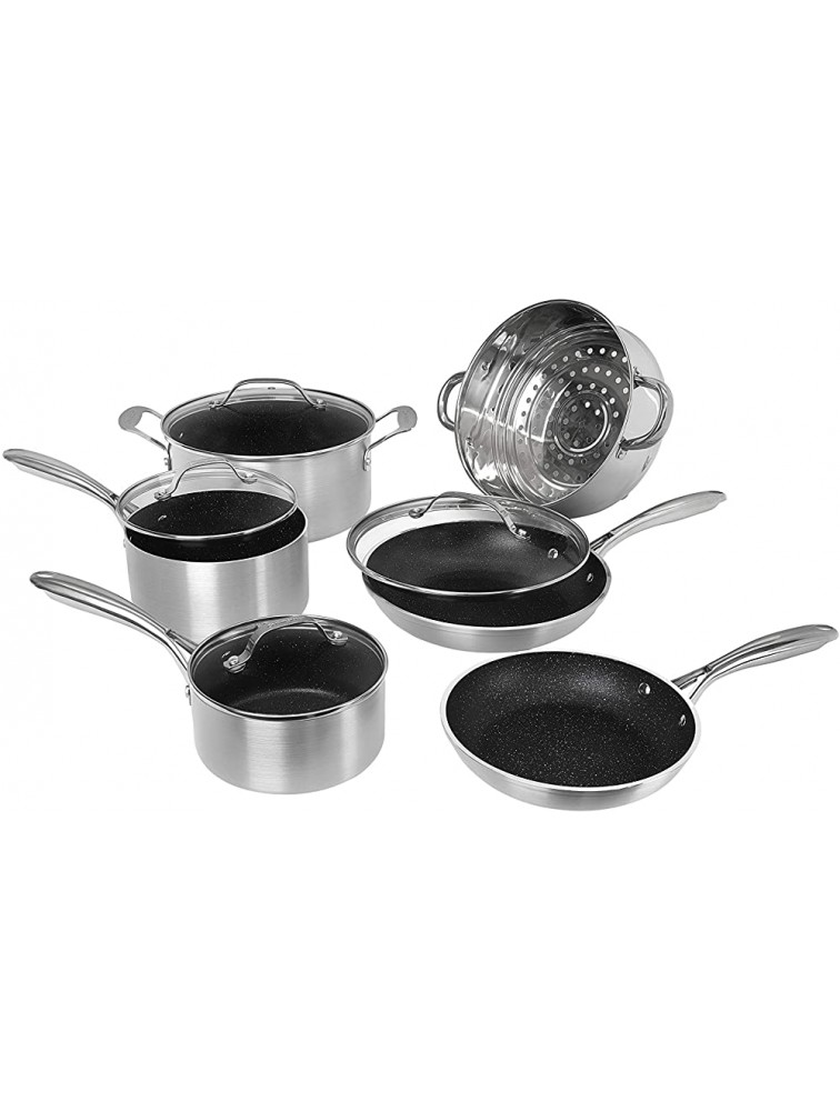Granite Stone Cookware Sets Nonstick Pots and Pans Set– 10pc Kitchen Cookware Sets Cookware Pots and Pans for Cooking Pan Set Granitestone Silver Cookware Set Non Sticking Pan Set – Dishwasher Safe - B60EEA7K4
