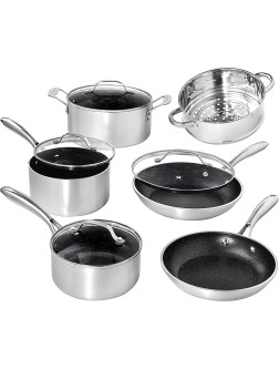Granite Stone Cookware Sets Nonstick Pots and Pans Set– 10pc Kitchen Cookware Sets Cookware Pots and Pans for Cooking Pan Set Granitestone Silver Cookware Set Non Sticking Pan Set – Dishwasher Safe - B60EEA7K4