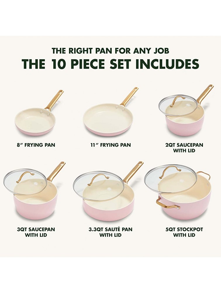 GreenPan Reserve Hard Anodized Healthy Ceramic Nonstick 10 Piece Cookware Pots and Pans Set Gold Handle PFAS-Free Dishwasher Safe Oven Safe Blush Pink - BA3QUP9UF