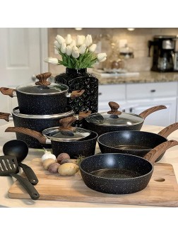 Induction Kitchen Cookware Sets Nonstick Granite Hammered Pan Set 12 Piece Dishwasher Safe Cooking Pots and Pans Set - BD9X8EFQC