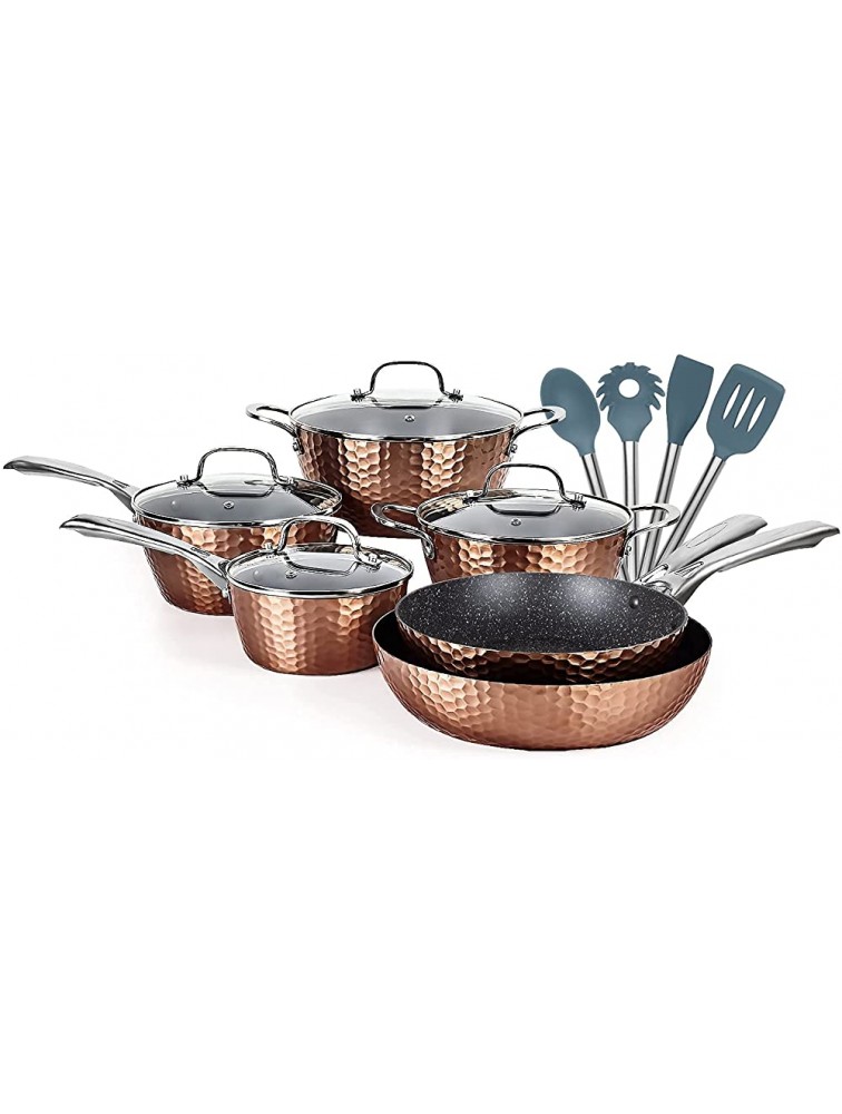 LovoIn 14-Piece Cookwares Pots and Pans Set Has a non-stick durable and Anti-Scalding Surface New Version of Hammer Fryer induction Dishwasher Oven Stovetop - BIVGK18MJ