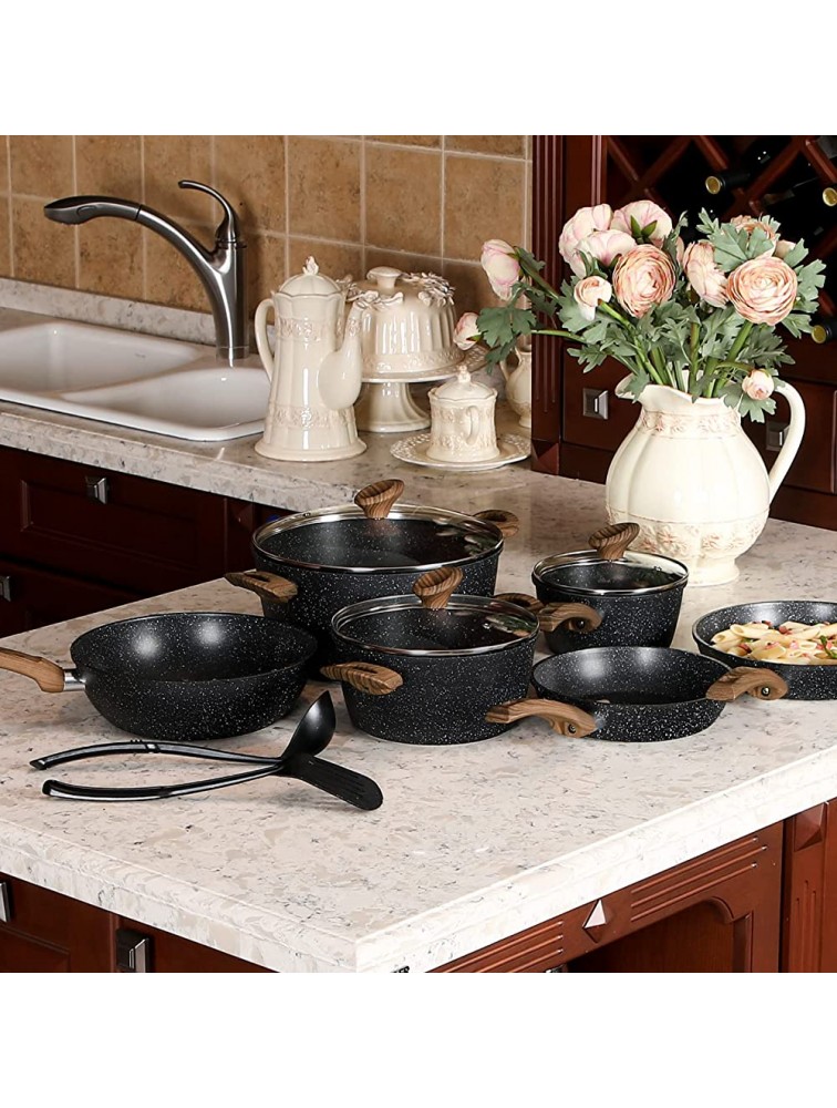 MAISON ARTS Kitchen Nonstick Cookware Sets Granite Coating Frying Pan Skillets Stock Pot 12 Piece Induction Pan Sets Suitable for All Stoves Dishwasher Safe - BJ875EFRA