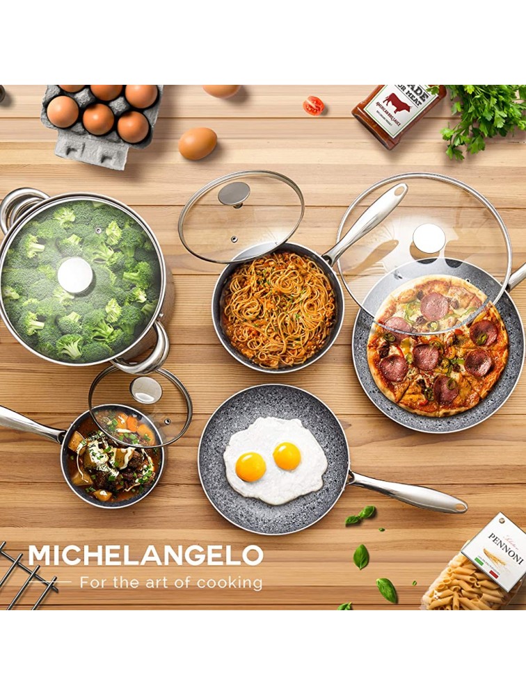 MICHELANGELO Stone Cookware Set 10 Piece Ultra Nonstick Pots and Pans Set with Stone-Derived Coating Kitchen Cookware Sets Stone Pots and Pans Set Granite Pots and Pans 10 Piece - BLZOL1UQF