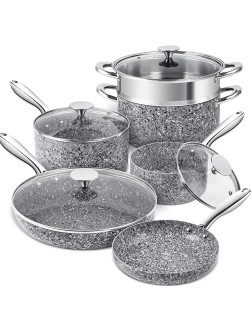 MICHELANGELO Stone Cookware Set 10 Piece Ultra Nonstick Pots and Pans Set with Stone-Derived Coating Kitchen Cookware Sets Stone Pots and Pans Set Granite Pots and Pans 10 Piece - BLZOL1UQF