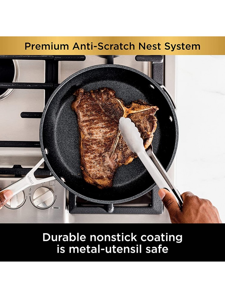 Ninja C53000 Foodi NeverStick Premium 3-Piece Fry Pan Set Anti-Scratch Nesting Cookware Hard-Anodized Nonstick Durable & Oven Safe to 500°F Slate Grey - BMAS22XQA