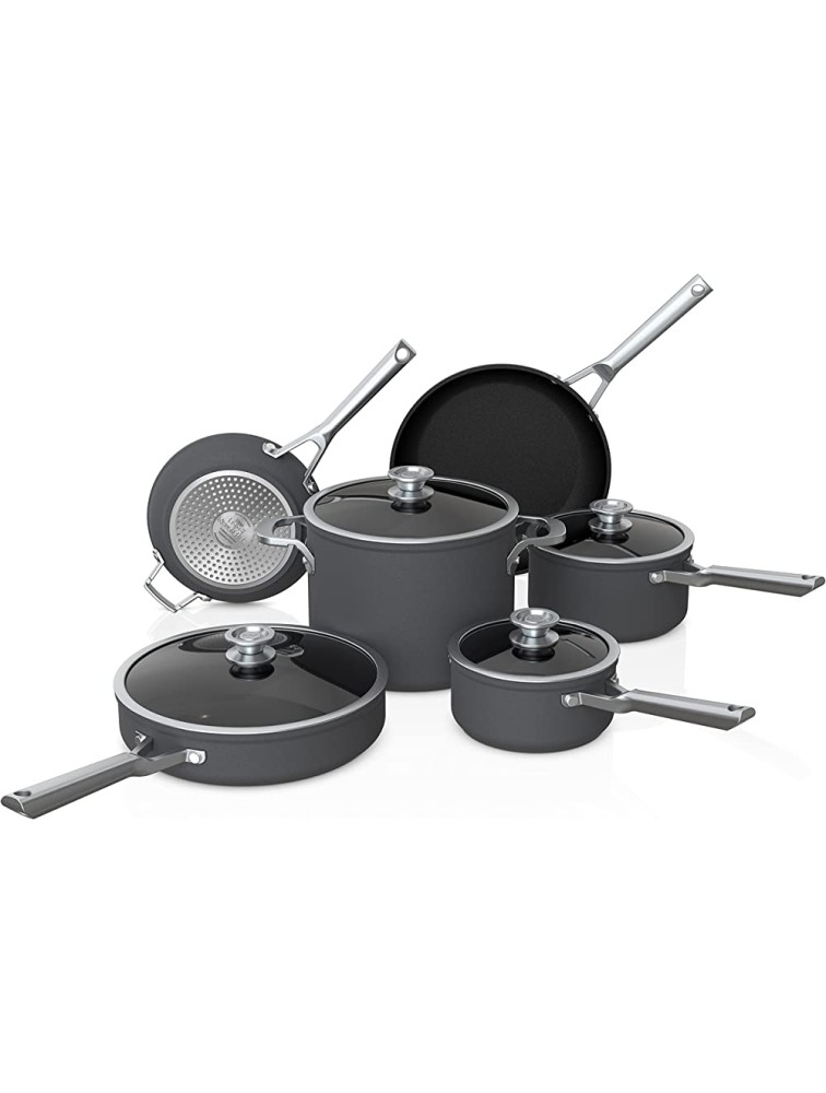 Ninja C59500 Foodi NeverStick Premium 10-Piece Cookware Set Anti-Scratch Nesting Pots & Pans with Glass Lids Hard-Anodized Nonstick Durable & Oven Safe to 500°F Slate Grey - BSQSYCD6Z