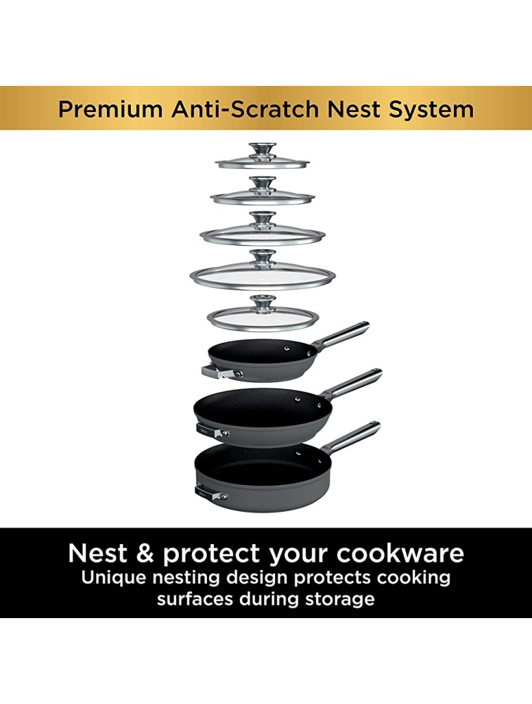 Ninja C59500 Foodi NeverStick Premium 10-Piece Cookware Set Anti-Scratch Nesting Pots & Pans with Glass Lids Hard-Anodized Nonstick Durable & Oven Safe to 500°F Slate Grey - BSQSYCD6Z