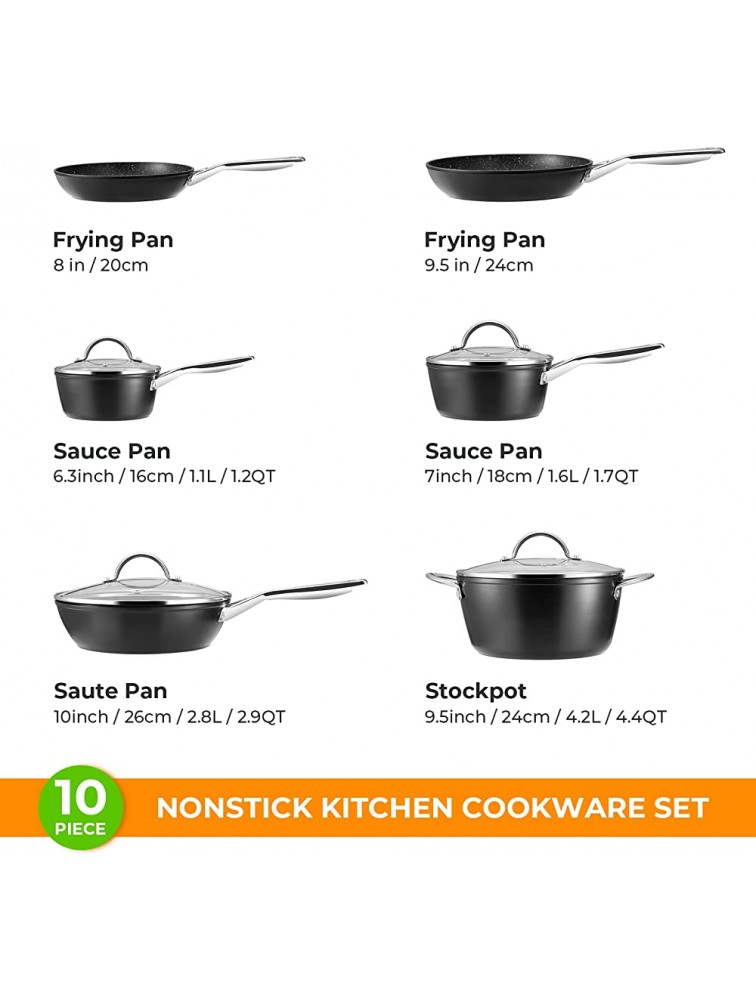 Nonstick Induction Cookware Set Fadware Kitchen Pots and Pans Set Includes Frying Pans Saute Pan Saucepan & Stockpots 10 Piece Black - BTUASVEVU