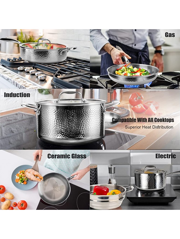 Pots and Pans Set imarku Kitchen Cookware Sets Tri-Ply Clad Stainless Steel 14-Piece with Hangered Handle and Lids Suits Ceramic and Induction Oven and Dishwasher Safe for Home and Restaurant - B3J18V2L9