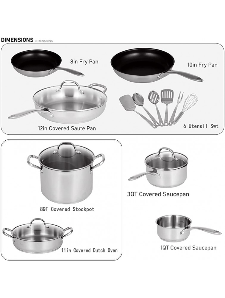 Stainless Steel Cookware Sets 18-Piece Nonstick Cookware Sets Kitchen Induction Pots and Pans Set - BDBBLO9TX