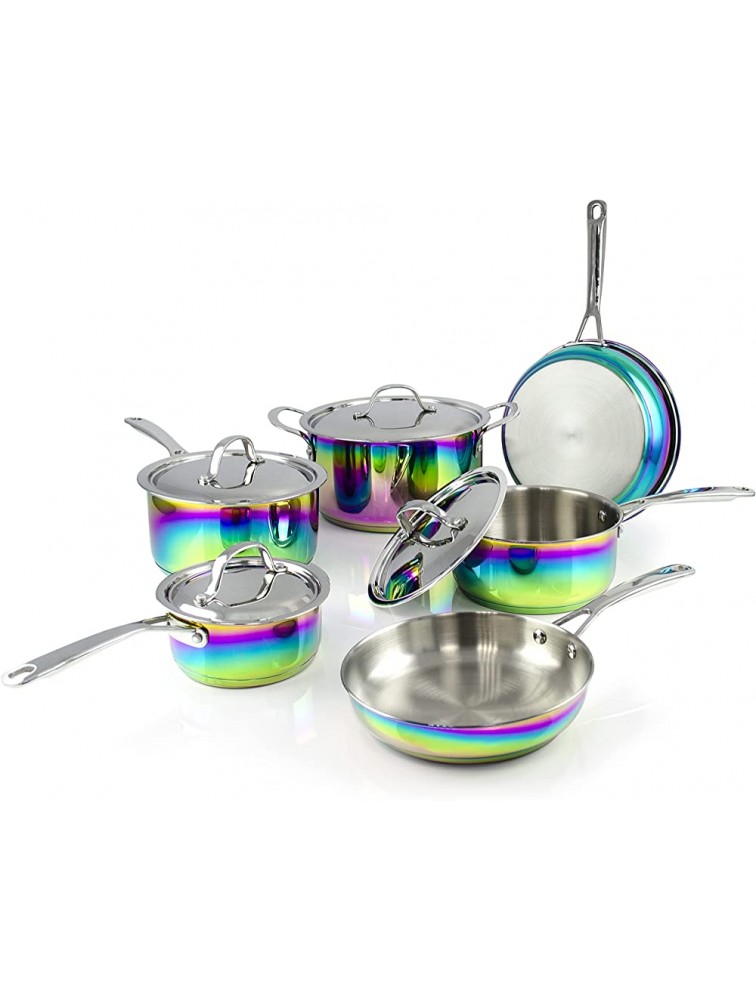 The Magical Kitchen Collection Iridescent Rainbow Cookware Set Premium Heavy Duty Stainless Steel and Titanium Pots & Pans Set Rust Proof Induction Stove & Oven-Safe 10 Piece - BJFZPVRJC