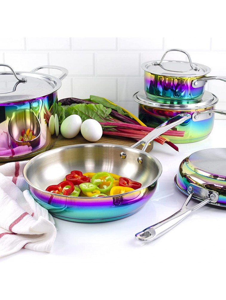 The Magical Kitchen Collection Iridescent Rainbow Cookware Set Premium Heavy Duty Stainless Steel and Titanium Pots & Pans Set Rust Proof Induction Stove & Oven-Safe 10 Piece - BJFZPVRJC